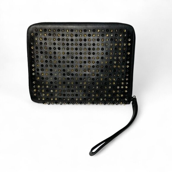 Christian Louboutin Black Leather Calfskin Spiked iPad Case/Wristlet - Picture 2 of 16